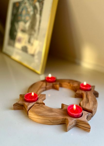 Hovedbilde Lysestake i oliventre, sett med 4 deler 