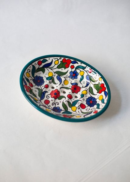 Hovedbilde Såpeskål i keramikk, grønn og flerfarget