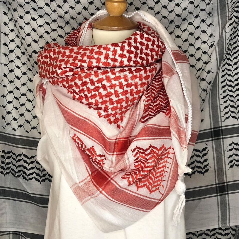 Klassisk stor keffiyeh, hvit og rød